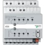 Detaljeret frontbillede af Schneider Electric KNX fancoil aktuator, der viser kontrolknapper og LED indikatorer.
