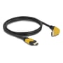 Et sort 1 meter Delock High Speed HDMI kabel med 90 graders opadgående vinkel på begge HDMI-stik, sat på en hvid baggrund.