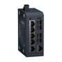 Sidevisning af Schneider Electric Modicon Unmanaged Switch, der viser dens kompakte design med kobber- og fiberporte.