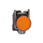 Schneider Electric signallampe XB4BVM5 i orange med LED lyskilde og 22 mm hulmål, vist med bagmonteringsmekanisme.
