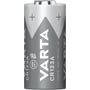 Et enkelt Varta Lithium CR123A 3V batteri vist tæt på, med synlige polaritetstegn og mærkningsdetaljer.