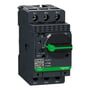 Schneider Electric GV2P motorværn til 0,10-0,16A, med drejegreb for ON/OFF og TRIP funktion på hvid baggrund.