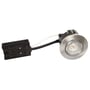 Nærbillede af et Scan Products Luna Quick Install GU10 LED indbygningsspot med børstet aluminiumsramme og tilslutningsboks.