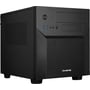 Sort Chieftec CI-02B-OP mATX-cube-kabinet med meshfront, set skråt forfra med perforeret side og tilslutninger synlige.