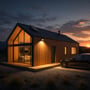 V-Tac LED-solcelleprojektør lyser på husets facade, mens solpanelet er placeret på taget.