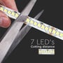 V-Tac LED-strip klippes mellem markeringerne; illustrationen viser en klippeafstand på syv LED'er.