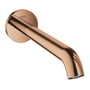 Grohe Essence karudløb i messing med varm sunset finish, 230 mm tud og integreret mousseur, vist på hvid baggrund.