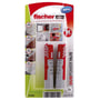 Fischer DUOPOWER dybler, 14x70 mm, 2 stk. i blisterpakke med produktinformation og demonstrationsbilleder.