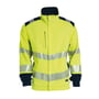 Tranemo Workwear FR sweatshirt jakke 503089 i gul og mørkeblå, metalfri og flammehæmmende med synlige reflekser for øget sikkerhed.
