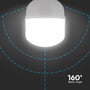 V-TAC T120 LED pære med 160 graders spredningsvinkel, illustreret med blå linjer.