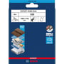 Bosch EXPERT W480 Web slibeark i pakke med 10 stk., viser 140x115 mm, korn 320, samt symboler for multi-materiale, våd- og tørslibning og lang levetid.