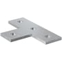 Fischer Samontec samlebeslag FFF4T til FUS skinner, vist som et T-formet metalbeslag med fire huller på hvid baggrund.