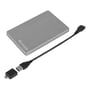 Verbatim Store 'n' Go ALU slim 1TB ekstern harddisk i space grey med USB-C til USB-A kabel og adapter.