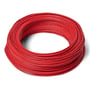 Rød installationsledning H07V-U 1x1.5 mm² rullet op, der viser et tæt bundt af isolerede kobberledere med tydelig tryk på kablet.