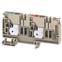 Weidmüller distributionsklemme AAP14 med push-in-tilslutning, beige med rød/blå markering, 10mm bred og 2 x 10mm2 tilslutning.
