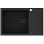 Lavabo Saturn 790 komposit køkkenvask i sort med bakke og hanehul, vist ovenfra på hvid baggrund.