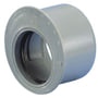 Wavin Wafix HC PP kort reduktion i grå plast, med dimensioner 75-50mm og synlige mærker på flangen.