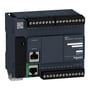 Detaljeret billede af Schneider Electric Modicon TM221 PLC, der viser Ethernet, serieport, digitale og analoge tilslutninger.