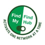 Grønt Find My- og Find Hub-logo med teksten om aktivering af ét netværk ad gangen til 4smarts SkyTag Duos.