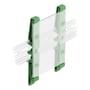To grønne DeLock DIN-skinneclips til PCB holder et printkort fast på en DIN-skinne.