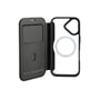 4smarts Urban Pro sort flipcase til Apple iPhone 17 står åbent med synlig inderside, kamerahul og magnetisk ring.