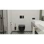 d line Knud Holscher badeværelsessæt i sort PVD monteret på badeværelse ved toilet og håndvask.