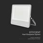 Detaljeret billede af V-TAC LED projektøren, der fremhæver det effektive kølesystem for varmeafledning og lang levetid.