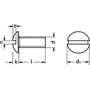Teknisk tegning af maskinskrue med angivelse af dimensioner som hoveddiameter, hovedhøjde og længde.