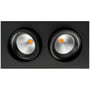 SG Armaturen Junistar dobbelt downlight i sort, viser de to LED lamper med reflekser og orange lyskilde.