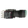 Sidevisning af Schneider Electric grøn trykknap XB6, 16mm, 1NO, der viser dens kompakte design og tilslutningsmuligheder.