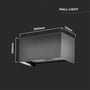 Målskitse af V-TAC LED-væglampen med angivelserne 200 mm bredde, 100 mm højde og 100 mm dybde.