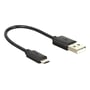Sort USB-kabel med USB-A- og micro-USB-stik, vist separat som strømledning til Delock HDMI-lydudtrækkeren.