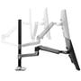 ERGOTRON LX Dual Stacking Arm ses fra siden med en skærm i flere viste positioner, der illustrerer armens bevægelse.