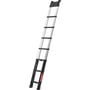 Teleskopstige Rescue i sort og sølv, fuldt udfoldet til 3,5 meters længde, med synlige trin og låsemekanismer.