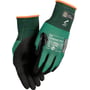 Boisen Safety Advanced 9904 skærehandske i sort og grøn, størrelse 9, med nitrilbelagt håndflade og ribstrikket kant.