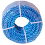 Rulle af Roliba 8 mm polyreb i blå, omviklet med klar plast og hvide tapebånd, viser 20 meters længde.
