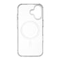 Transparent magnetcover til Apple iPhone 17 set bagfra med kameraåbningen øverst til højre og magnetring i midten.