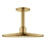 Grohe Rainshower SmartActive hovedbruser i børstet messing, Ø310mm, med loftmonteringsarm og to stråletyper.