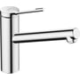 Hansgrohe Zesis Lean M34 køkkenarmatur i krom med 220mm tud og en enkelt grebsbetjening på en hvid baggrund.