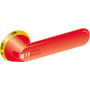 Detaljebillede af ABB drejegreb rød/gul OHY125J12, der viser den låsbare funktion og ergonomiske udformning.