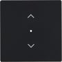 Nærbillede af ABB Free-Home tangenten i antracit, der viser det hvide "OP/NED" symbol med pile op og ned.