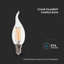 V-TAC E14 LED kertepære med klar filament, ingen kviksølv eller UV-stråling, og E14 holder vist.