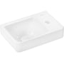 Hansgrohe Xelu Q hvid porcelænshåndvask med hylde til højre og smartclean overflade, 360x250 mm.