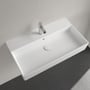 Villeroy & Boch Memento 2.0 firkantet hvid møbelvask i porcelæn, 80cm bred med krom armatur og hvidt afløb.