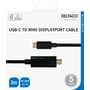 Deltaco-emballagen med USB-C til mini DisplayPort-kabel viser de sorte kabelender og oplysninger om 2 meter og 4K UHD.