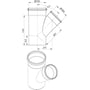 Teknisk tegning af BLÜCHER 45° grenrør i syrefast AISI316L stål, med dimensioner for 250mm og 200mm rør samt højde.