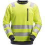 Snickers Workwear sweatshirt 8037 i gul og koksgrå, klasse 3 med reflekser og brystlomme med lynlås.