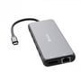 Verbatim USB-C Pro Multiport Hub set fra siden, viser DisplayPort og Gigabit Ethernet porte på den grå enhed.
