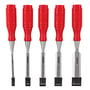 Bahco stemmejernssæt 1031 med fem forskellige størrelser (6-25 mm) og røde, slagfaste plasthåndtag.