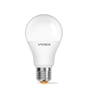 Videx A60 LED-pære med hvid, rund form og synlig E27-fatning set forfra.